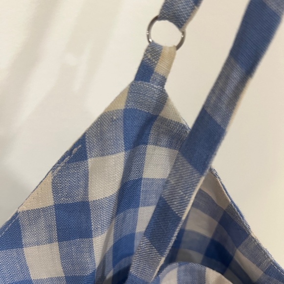 Reformation Linen Mini Sundress adjustable straps Blue & White checkered Size 8 - Picture 7 of 11